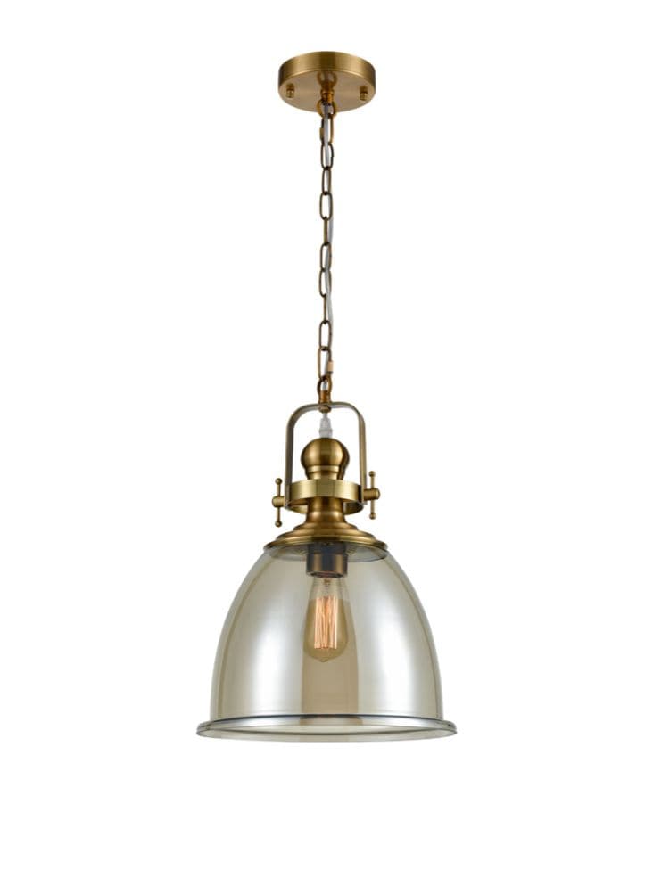 Franklite Lighting Vista Amber Glass Pendant - Antique Brass House of Isabella UK