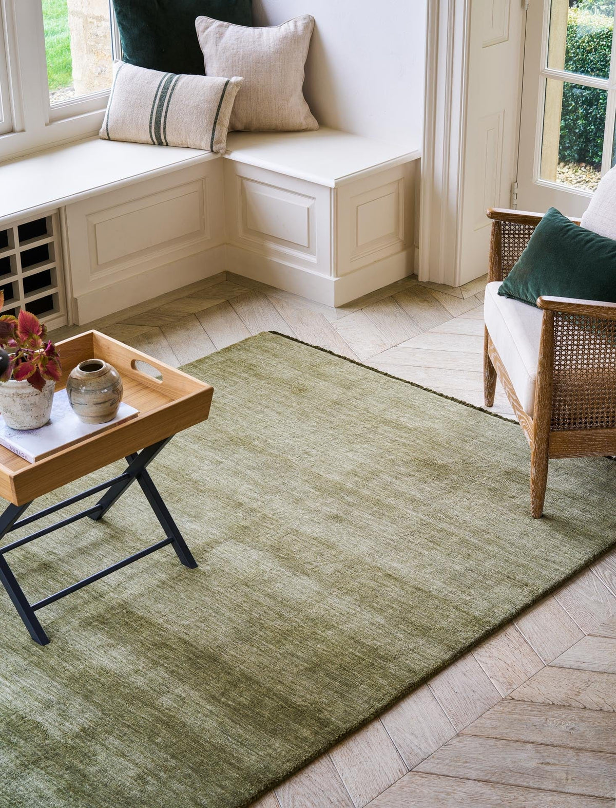 Garden Trading Accessories Falfield Rug 120x180cm Moss Green Wool House of Isabella UK