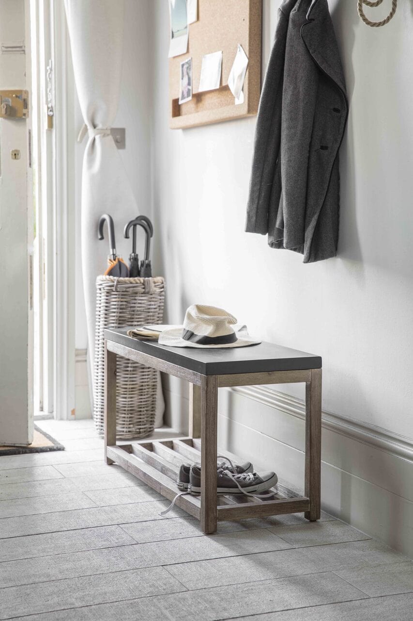 Garden Trading Accessories Hilcot Hallway Bench Slate Grey Acacia Wood House of Isabella UK