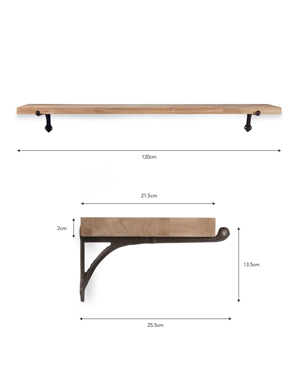 Oak & Cast Iron Shelf - Large.