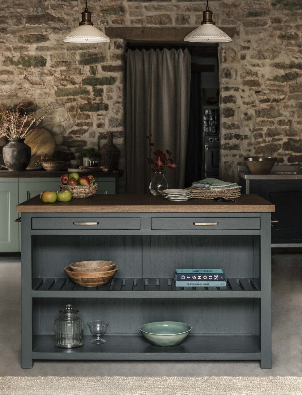 Garden Trading Dining Walcote Kitchen Island Forest Green Wood House of Isabella UK