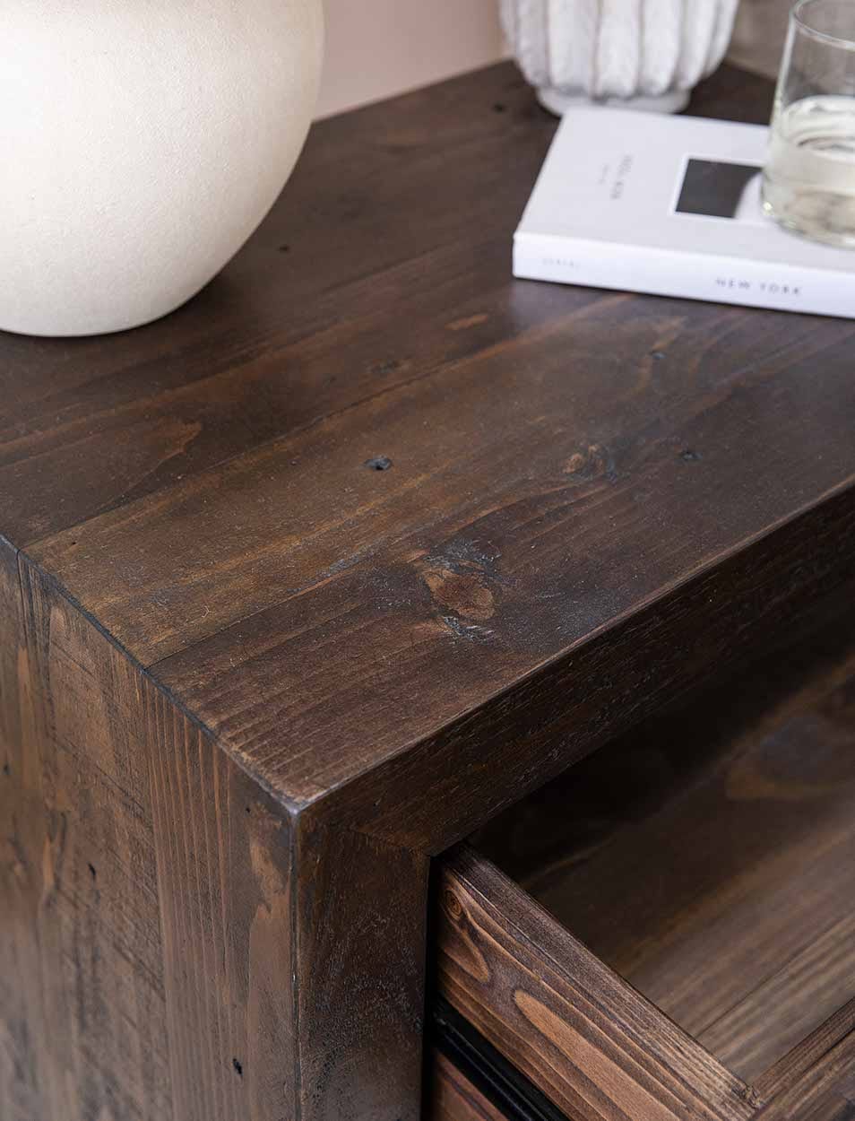 Garden Trading Living Fawley Chevron Bedside Table Antique Brown House of Isabella UK