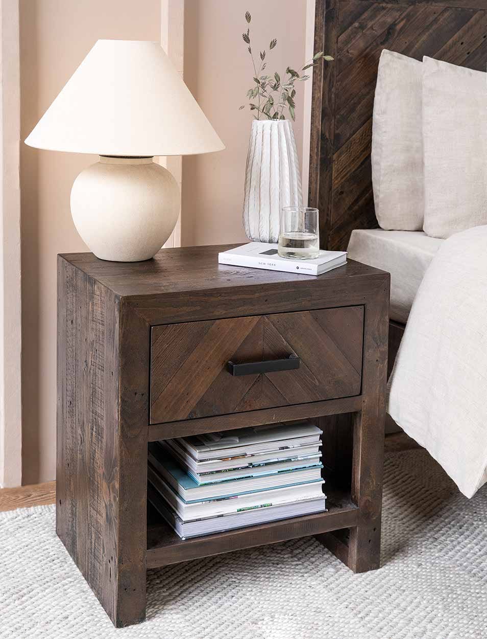 Garden Trading Living Fawley Chevron Bedside Table Antique Brown House of Isabella UK