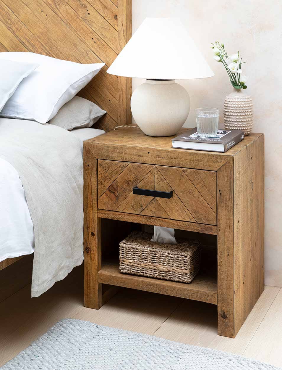 Garden Trading Living Fawley Chevron Bedside Table Natural House of Isabella UK