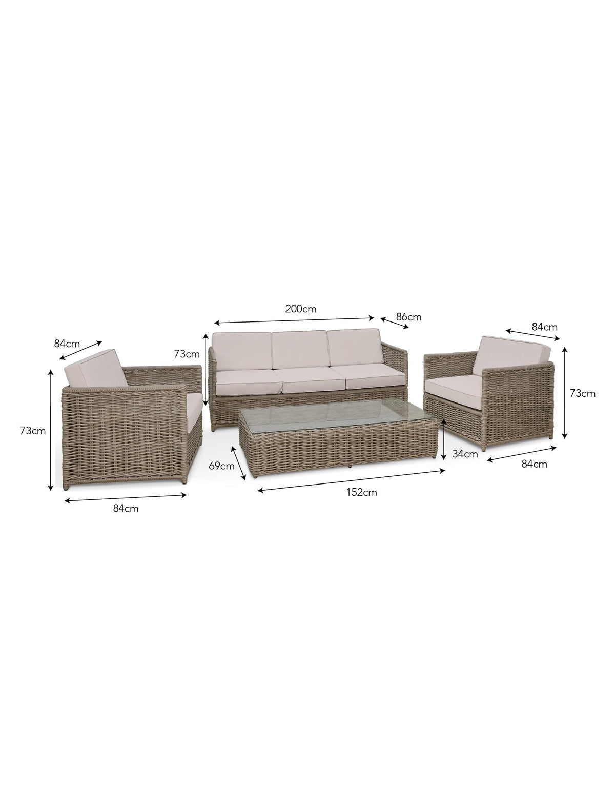 Garden Trading Living Harting 3 Seater Sofa Set Light Rattan House of Isabella UK