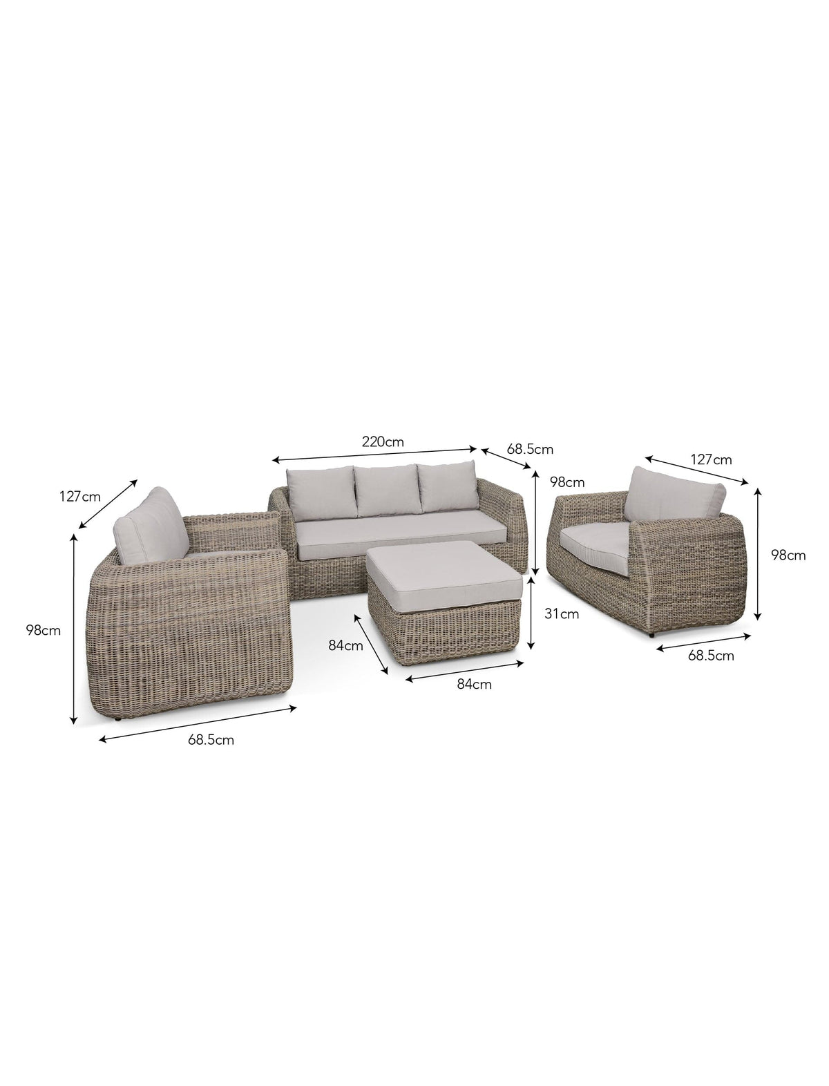 Garden Trading Living Skala 3 Seater Sofa Set Light Rattan House of Isabella UK