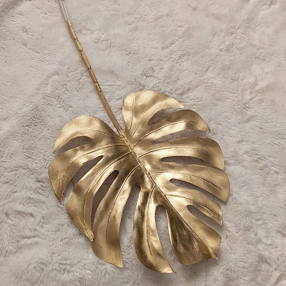 Gold Faux Cheese Plant Leaf Single Stem