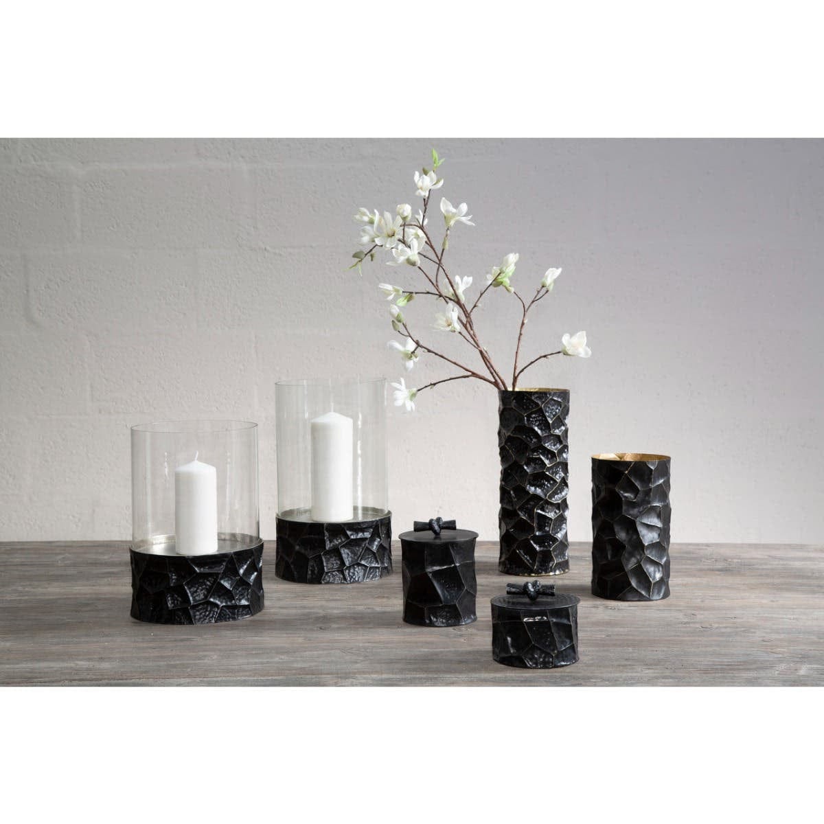 Hamilton Interiors Accessories Akola Black and Gold Small Hurricane Candle Holder House of Isabella UK