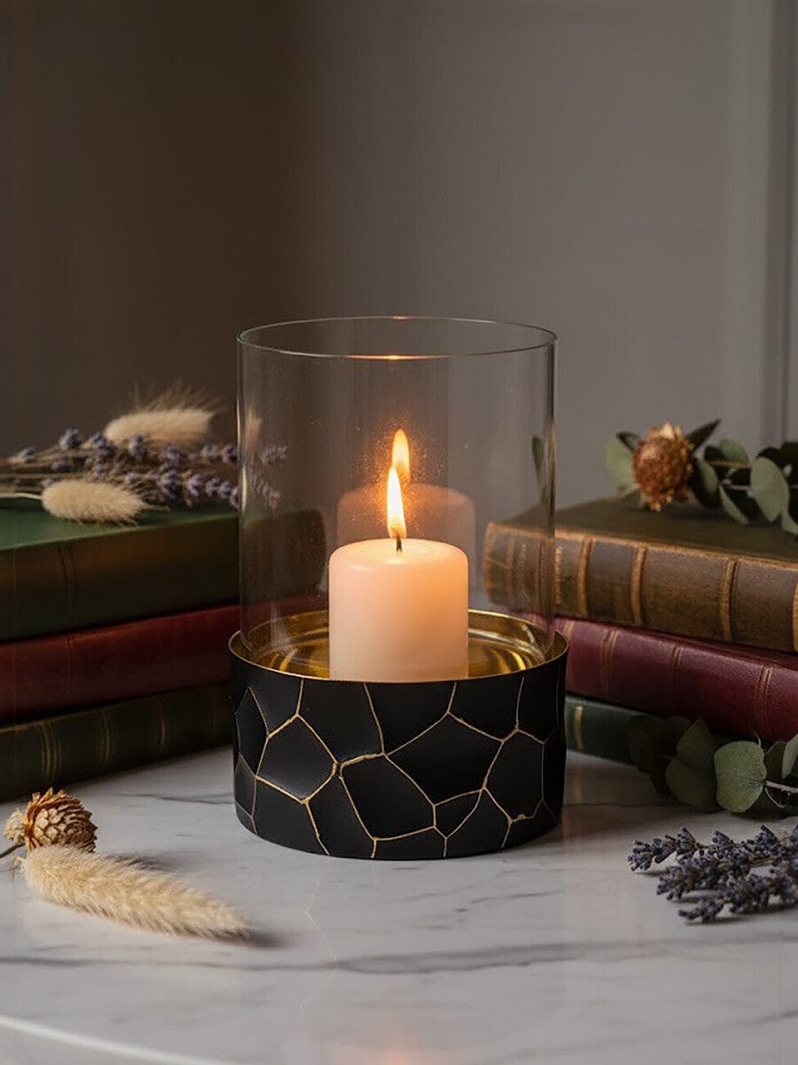 Hamilton Interiors Accessories Akola Black and Gold Small Hurricane Candle Holder House of Isabella UK