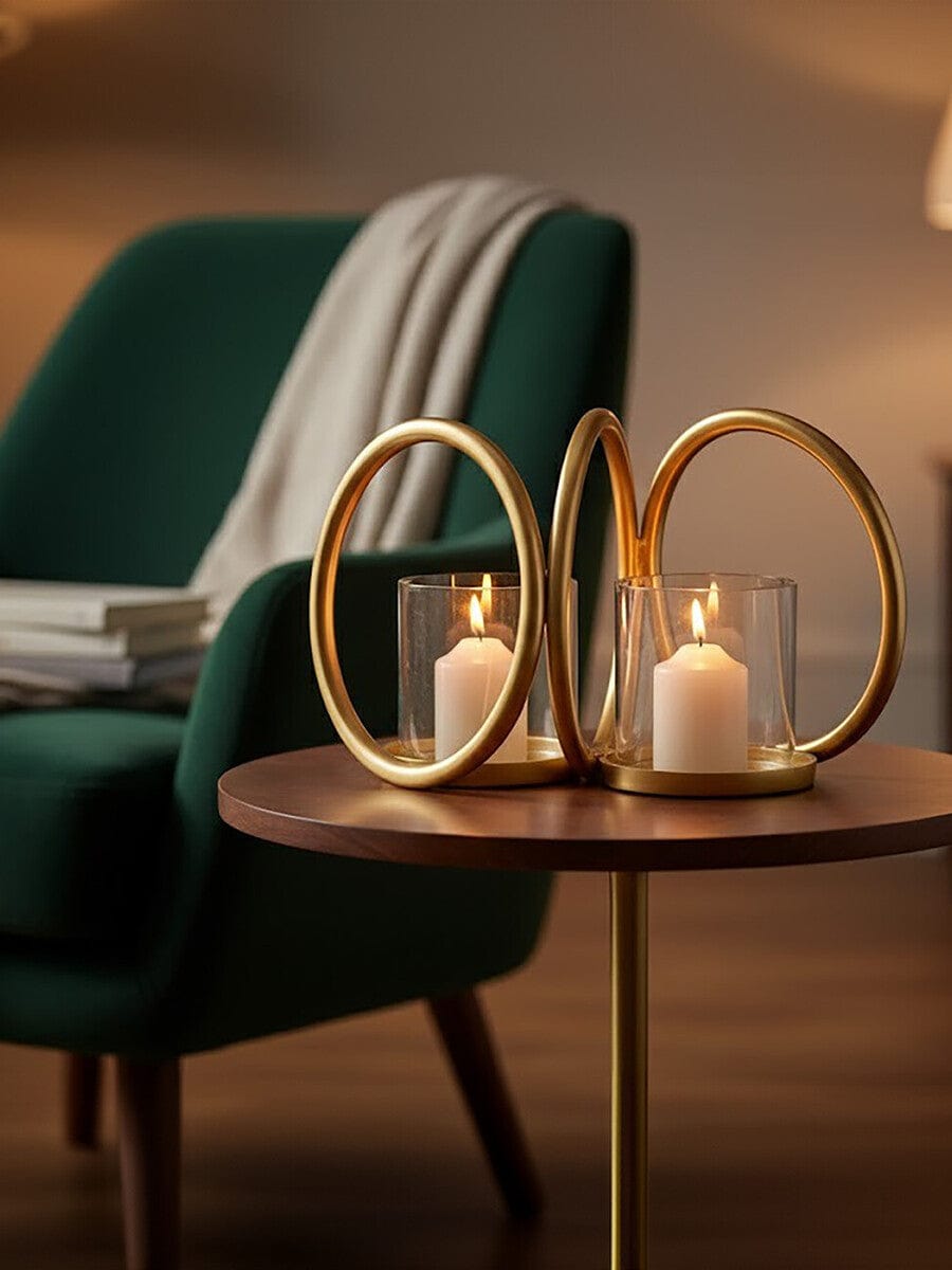 Hamilton Interiors Accessories Aura Small Gold Finish Double Candle Holder. House of Isabella UK