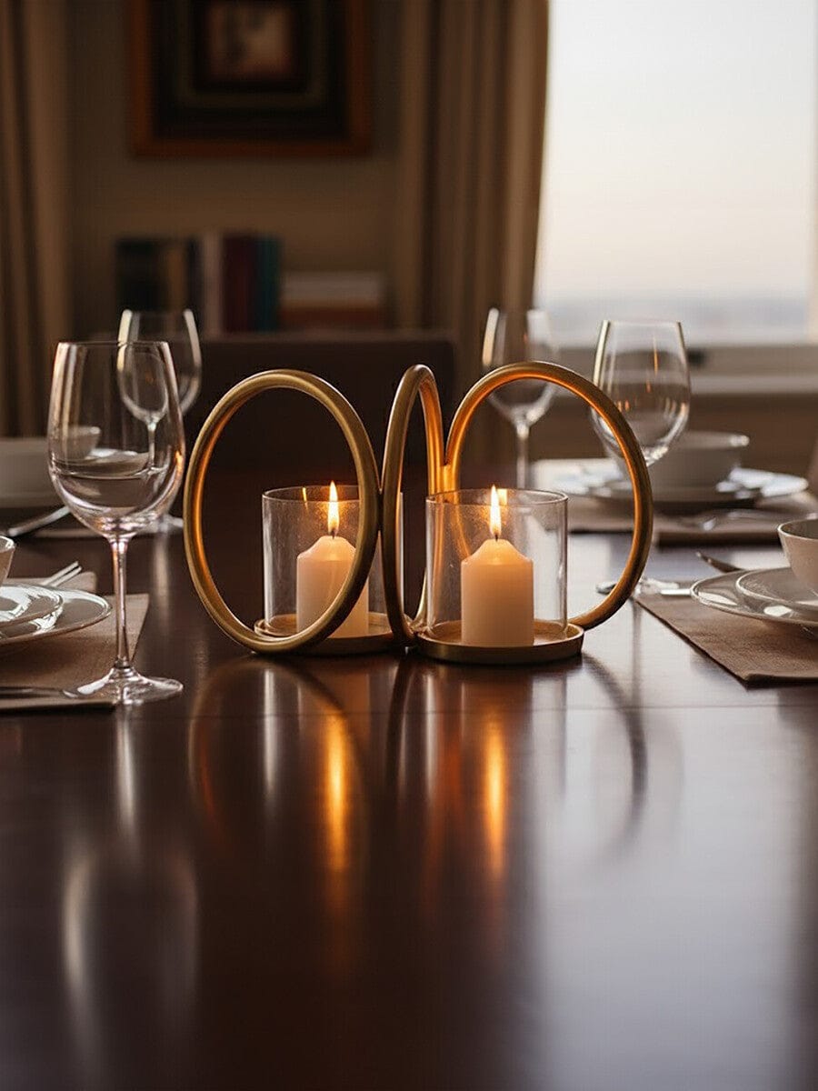Hamilton Interiors Accessories Aura Small Gold Finish Double Candle Holder. House of Isabella UK