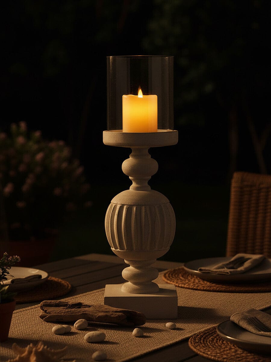 Hamilton Interiors Accessories Bati Mango Wood Carved Candle Holder House of Isabella UK