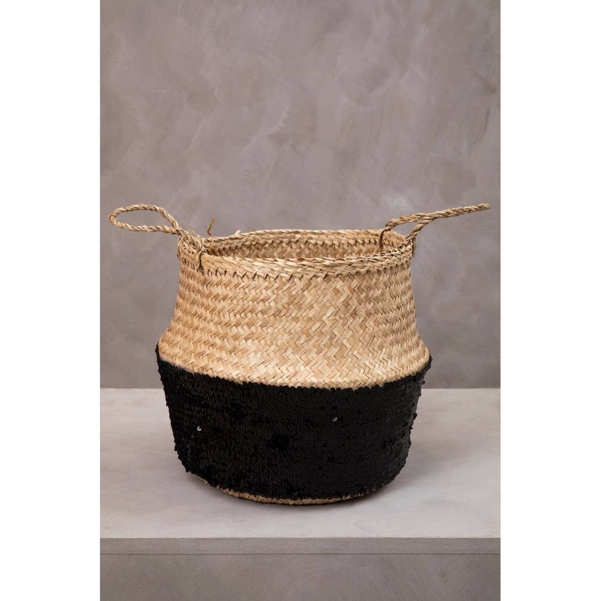 Hamilton Interiors Accessories Black And Natural Medium Seagrass Basket House of Isabella UK