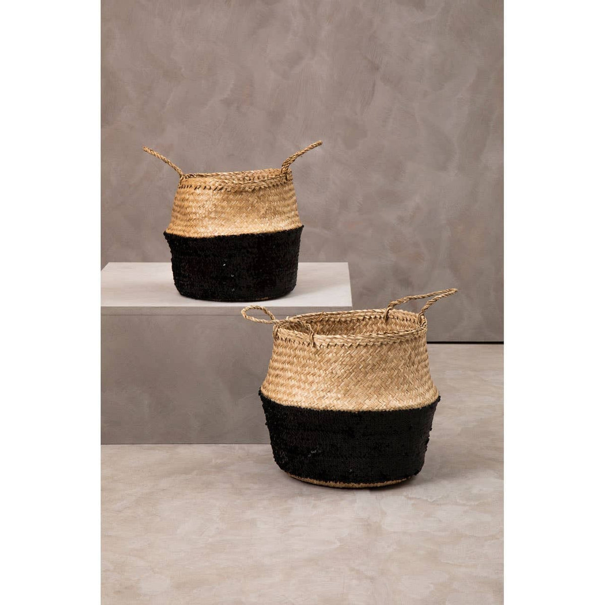 Hamilton Interiors Accessories Black And Natural Medium Seagrass Basket House of Isabella UK