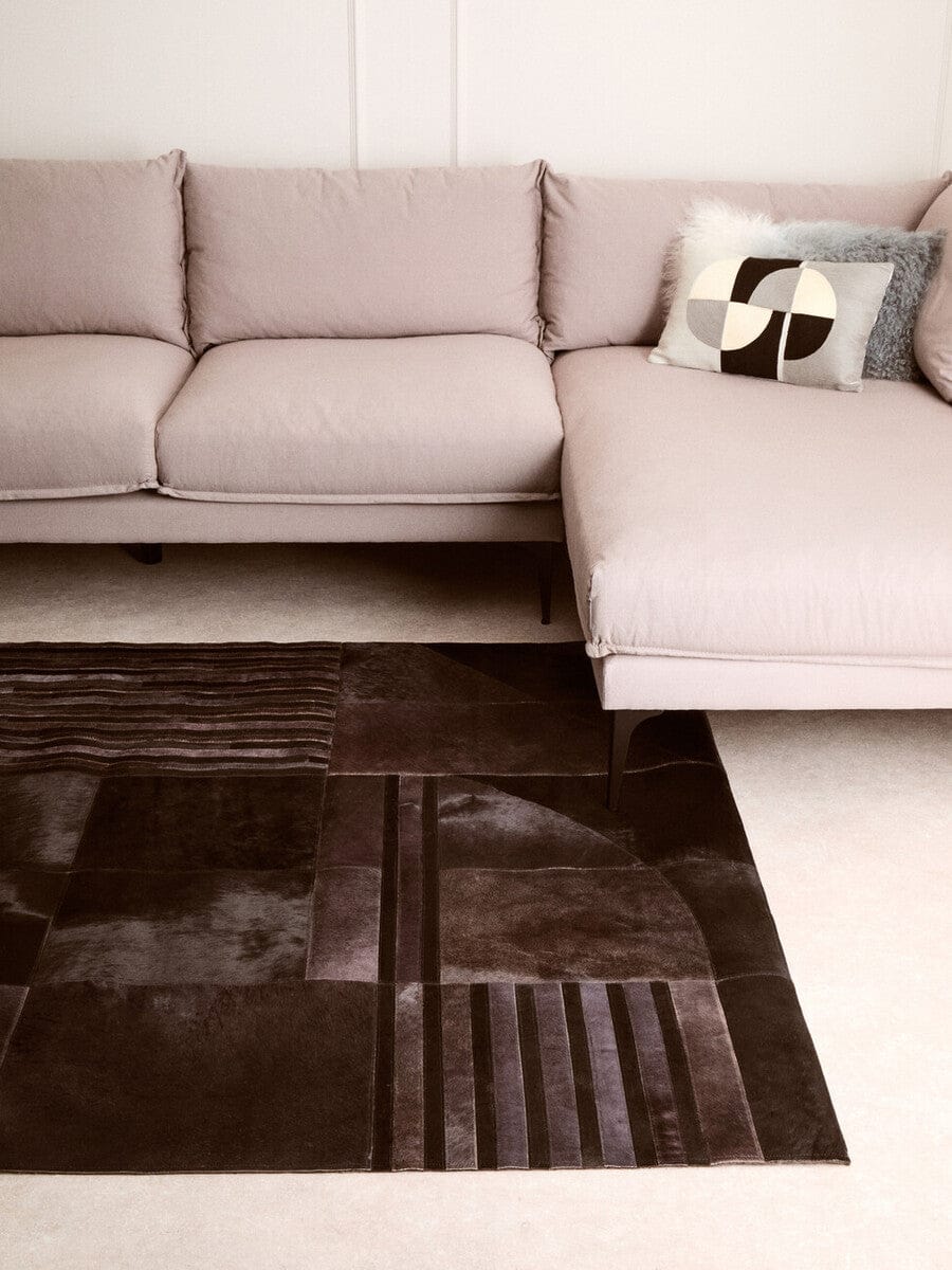 Hamilton Interiors Accessories Bosie Safira Large Deco Black And Grey Hair on Leather Rug House of Isabella UK