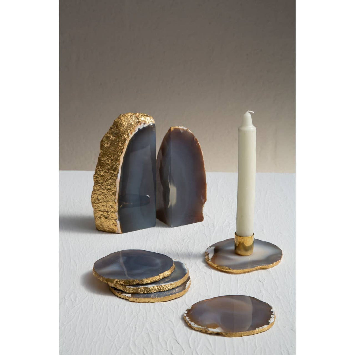 Hamilton Interiors Accessories Bowerbird Agata Grey Agate Candle Holder House of Isabella UK