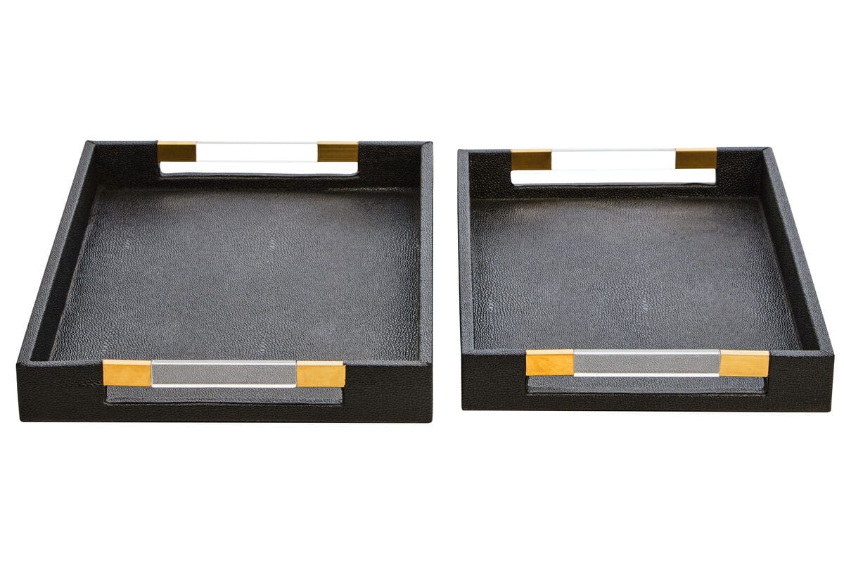 Hamilton Interiors Accessories Cardona Set Of Two Black Shagreen Effect Trays House of Isabella UK