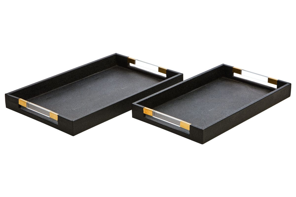Hamilton Interiors Accessories Cardona Set Of Two Black Shagreen Effect Trays House of Isabella UK
