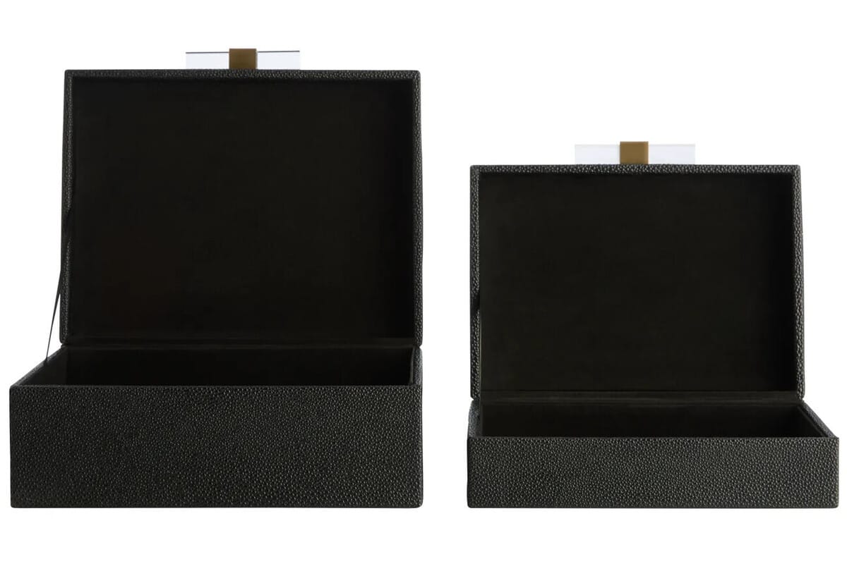 Hamilton Interiors Accessories Cardona Set of Two Black Shagreen Effect Trinket Boxes House of Isabella UK