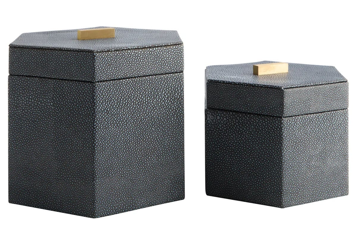 Hamilton Interiors Accessories Cardona Set Of Two Hexagonal Blue Shagreen Effect Trinket Boxes House of Isabella UK
