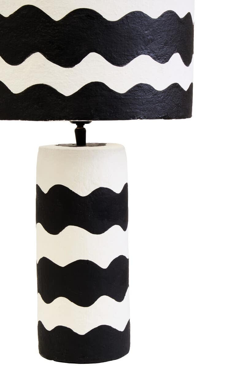 Hamilton Interiors Accessories Carta Black And White Curved Stripe Papier Mache Table Lamp House of Isabella UK