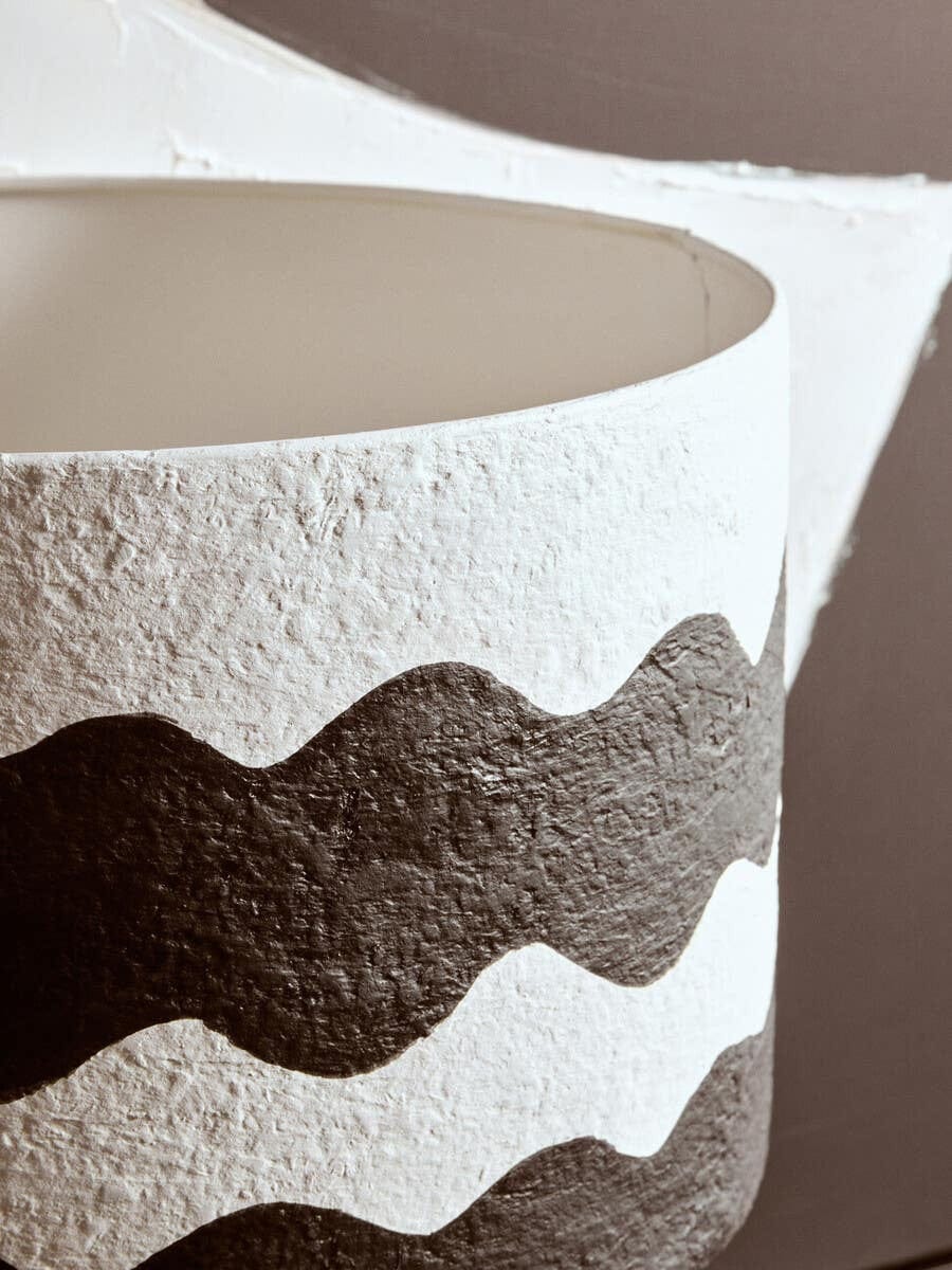 Hamilton Interiors Accessories Carta Black And White Curved Stripe Papier Mache Table Lamp House of Isabella UK