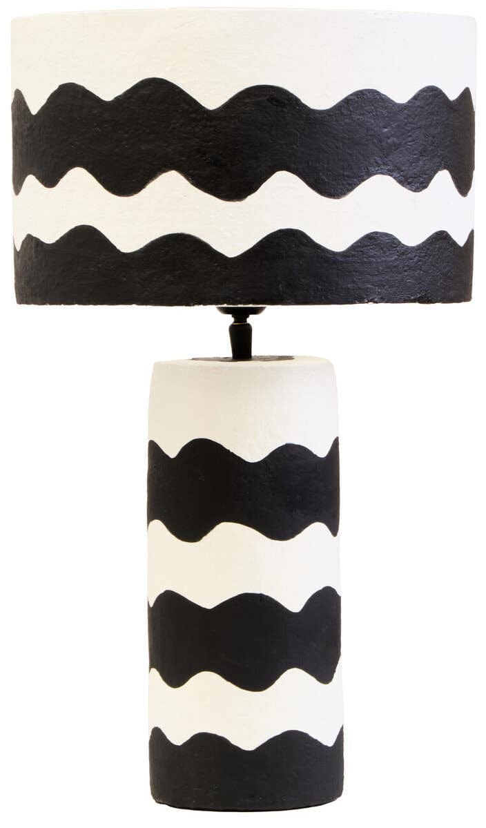 Hamilton Interiors Accessories Carta Black And White Curved Stripe Papier Mache Table Lamp House of Isabella UK