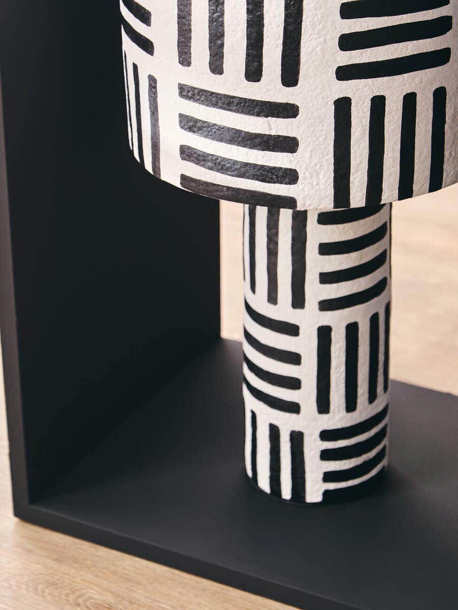 Hamilton Interiors Accessories Carta Black And White Papier Mache Table Lamp with Geometric Lines House of Isabella UK