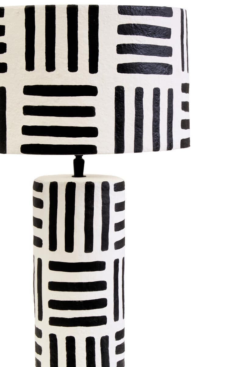 Hamilton Interiors Accessories Carta Black And White Papier Mache Table Lamp with Geometric Lines House of Isabella UK