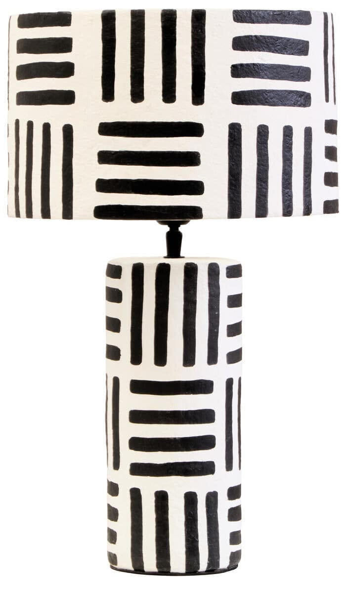 Hamilton Interiors Accessories Carta Black And White Papier Mache Table Lamp with Geometric Lines House of Isabella UK