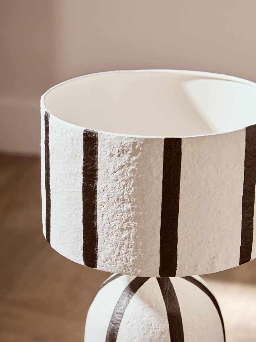 Hamilton Interiors Accessories Carta Black and White Stripe Papier Mache Table Lamp House of Isabella UK