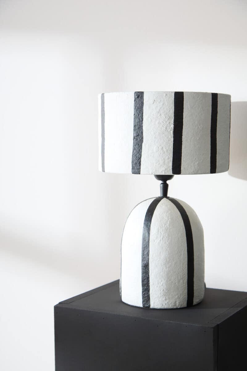 Hamilton Interiors Accessories Carta Black and White Stripe Papier Mache Table Lamp House of Isabella UK