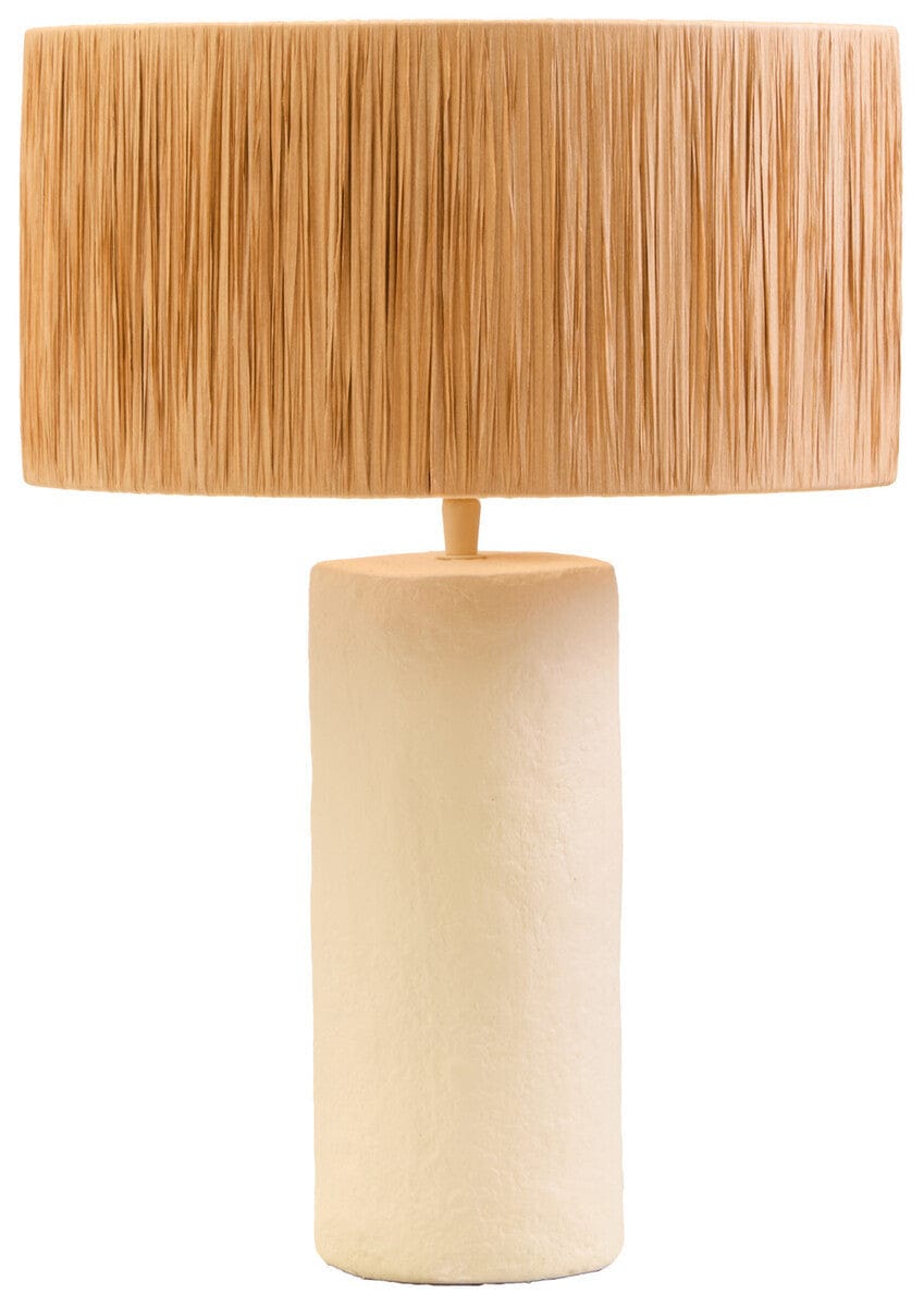 Hamilton Interiors Accessories Carta Natural Papier Mache Table Lamp With Natural Raffia Shade House of Isabella UK