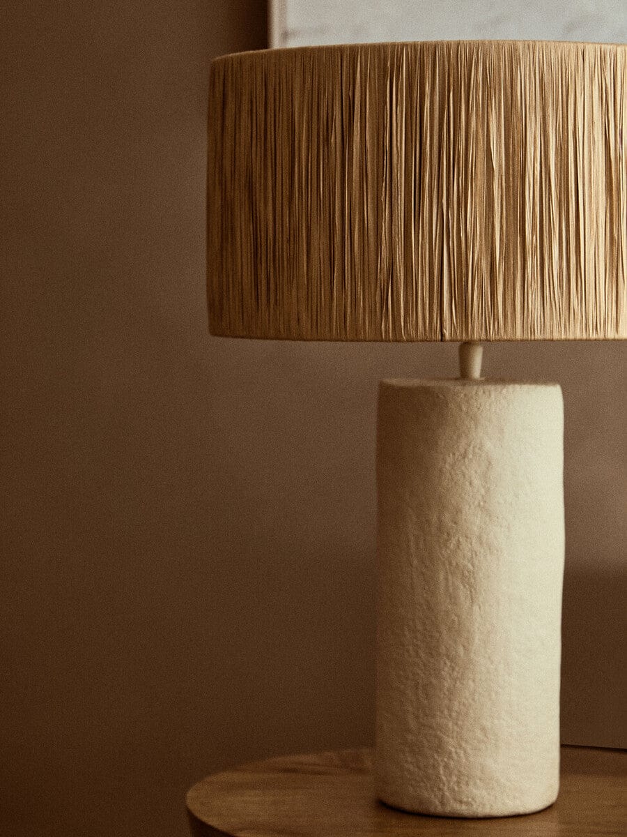 Hamilton Interiors Accessories Carta Natural Papier Mache Table Lamp With Natural Raffia Shade House of Isabella UK