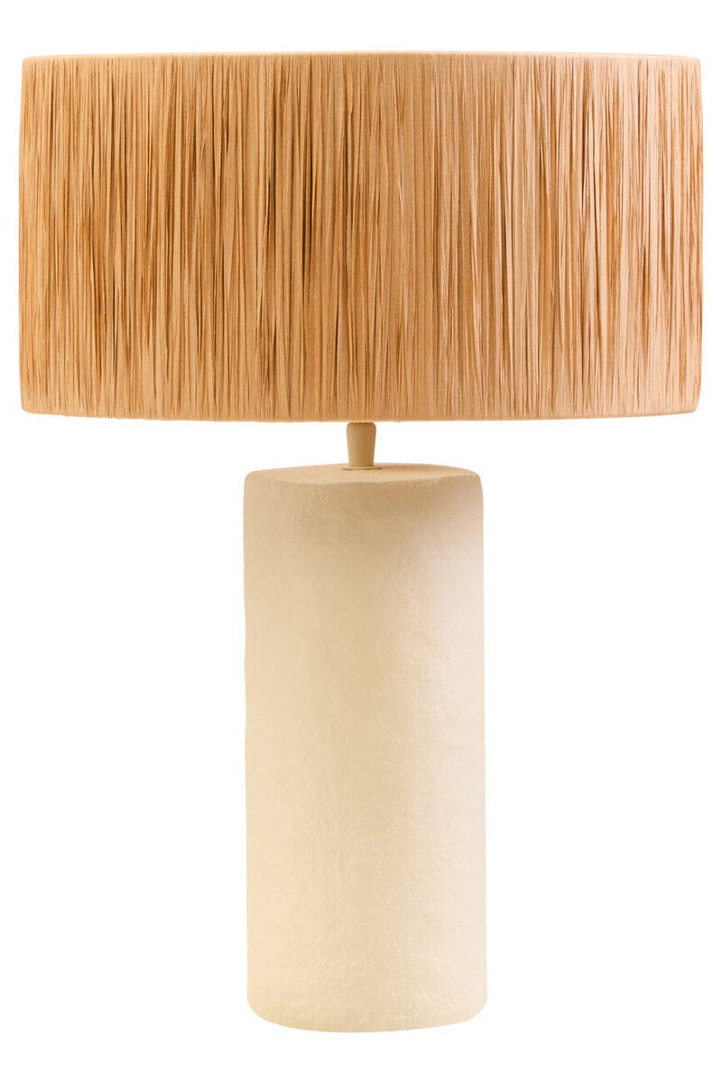 Hamilton Interiors Accessories Carta Natural Papier Mache Table Lamp With Natural Raffia Shade House of Isabella UK