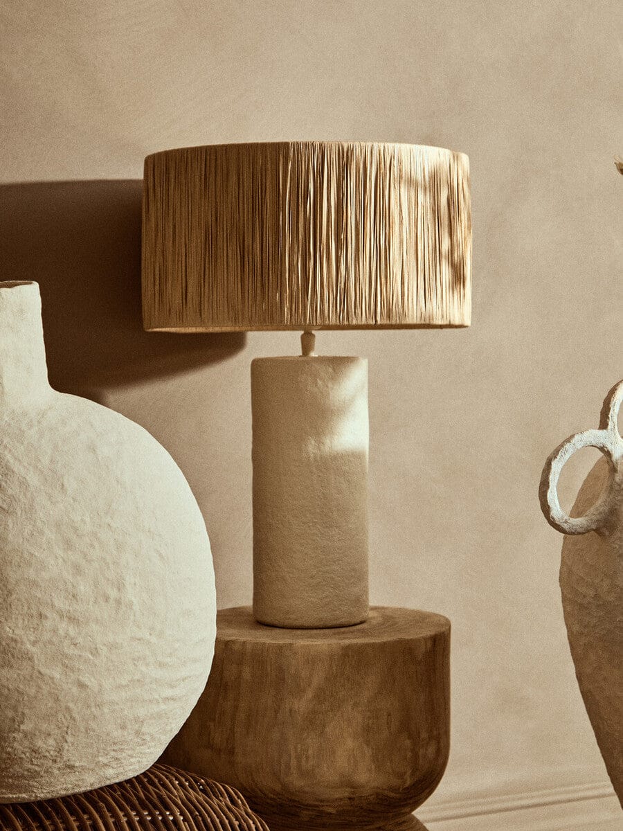 Hamilton Interiors Accessories Carta Natural Papier Mache Table Lamp With Natural Raffia Shade House of Isabella UK