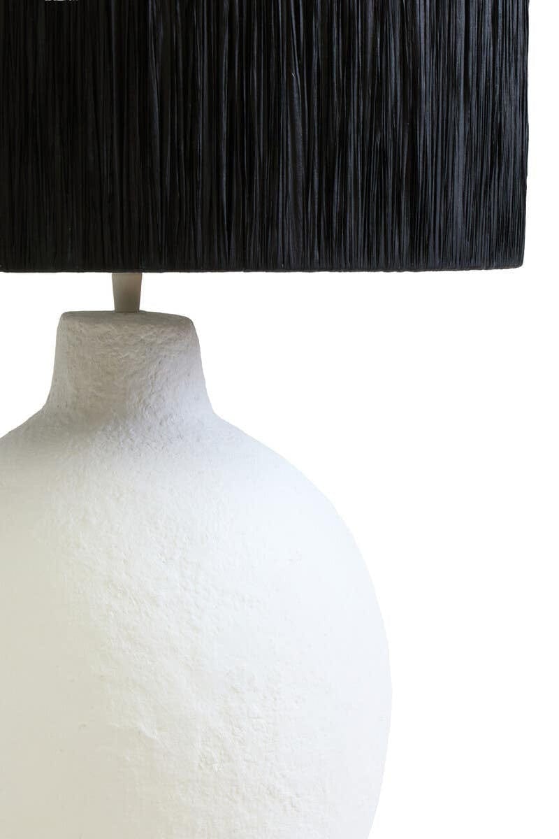 Hamilton Interiors Accessories Carta White Papier Mache Table Lamp With Black Raffia Shade House of Isabella UK