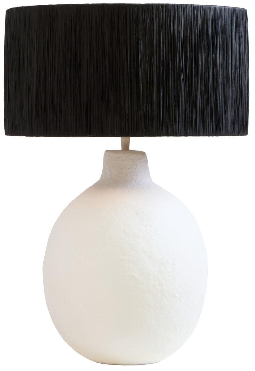 Hamilton Interiors Accessories Carta White Papier Mache Table Lamp With Black Raffia Shade House of Isabella UK