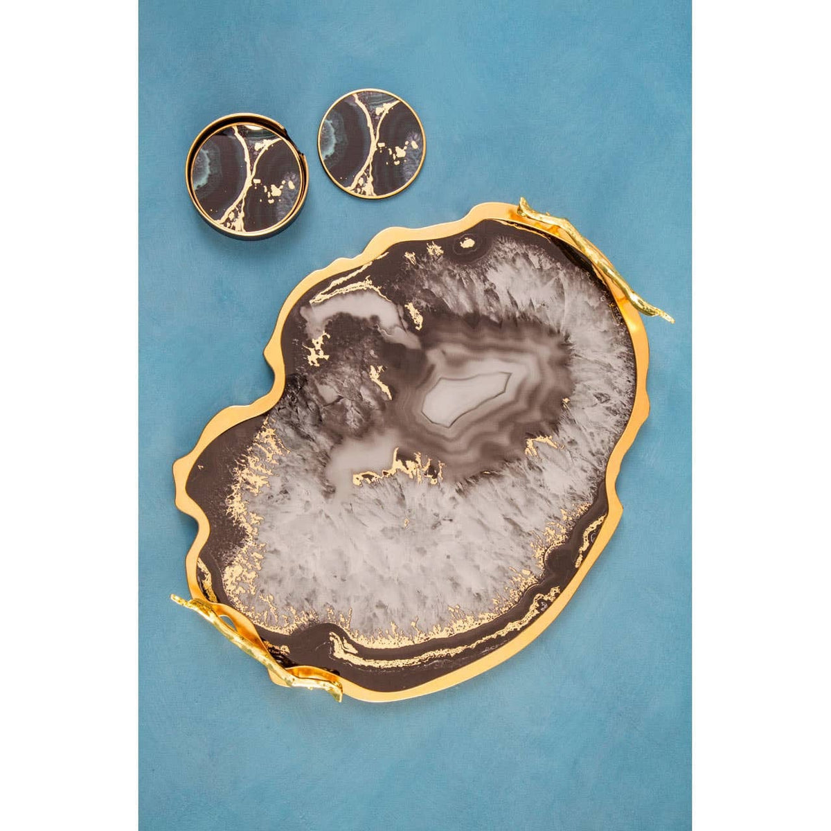 Hamilton Interiors Accessories Celina Black And Gold Agate Tray House of Isabella UK