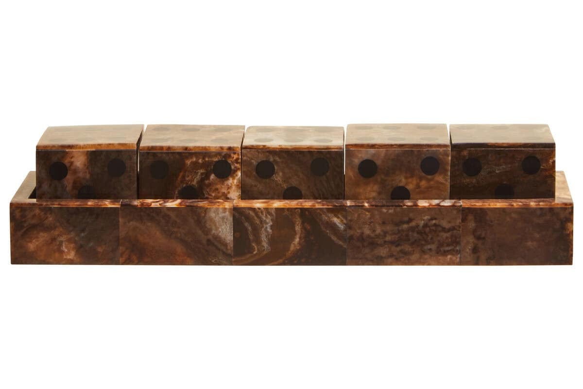 Hamilton Interiors Accessories Churchill Games Brown and Black Finish Five Dice Set House of Isabella UK