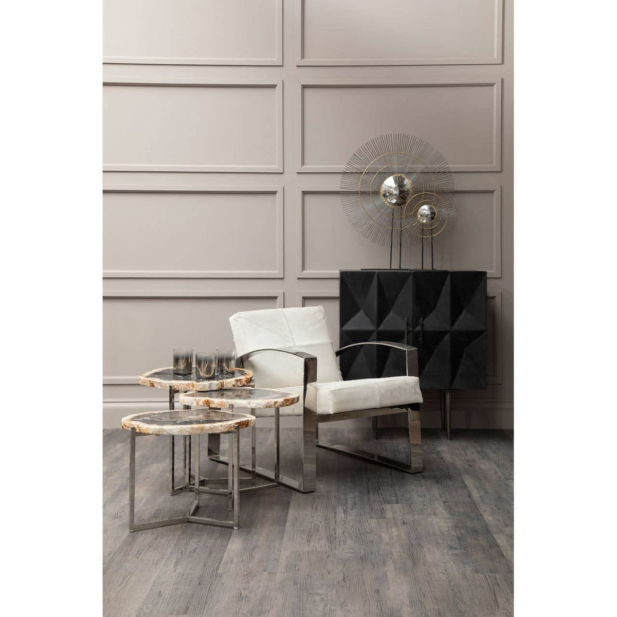 Hamilton Interiors Accessories Complements Silver Glass Tealight Holder House of Isabella UK