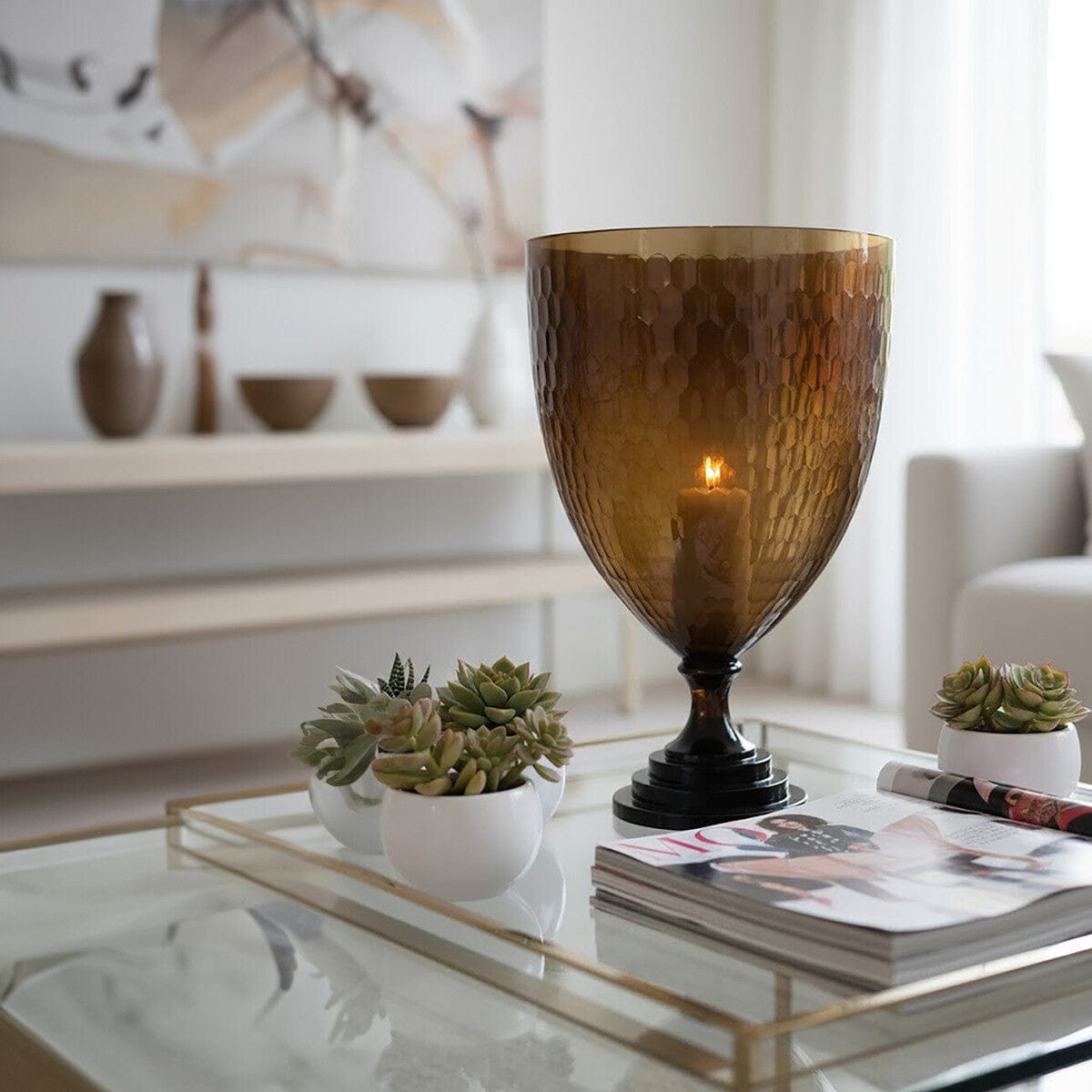Hamilton Interiors Accessories Cortina Large Honeycomb Glass Candle Holder House of Isabella UK