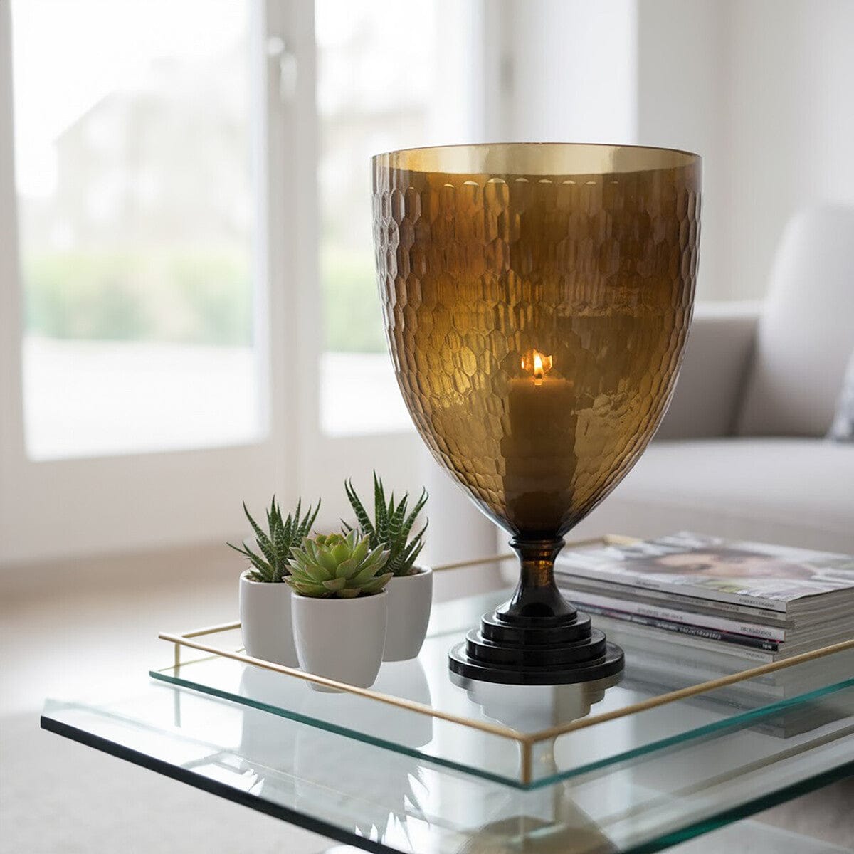 Hamilton Interiors Accessories Cortina Large Honeycomb Glass Candle Holder House of Isabella UK