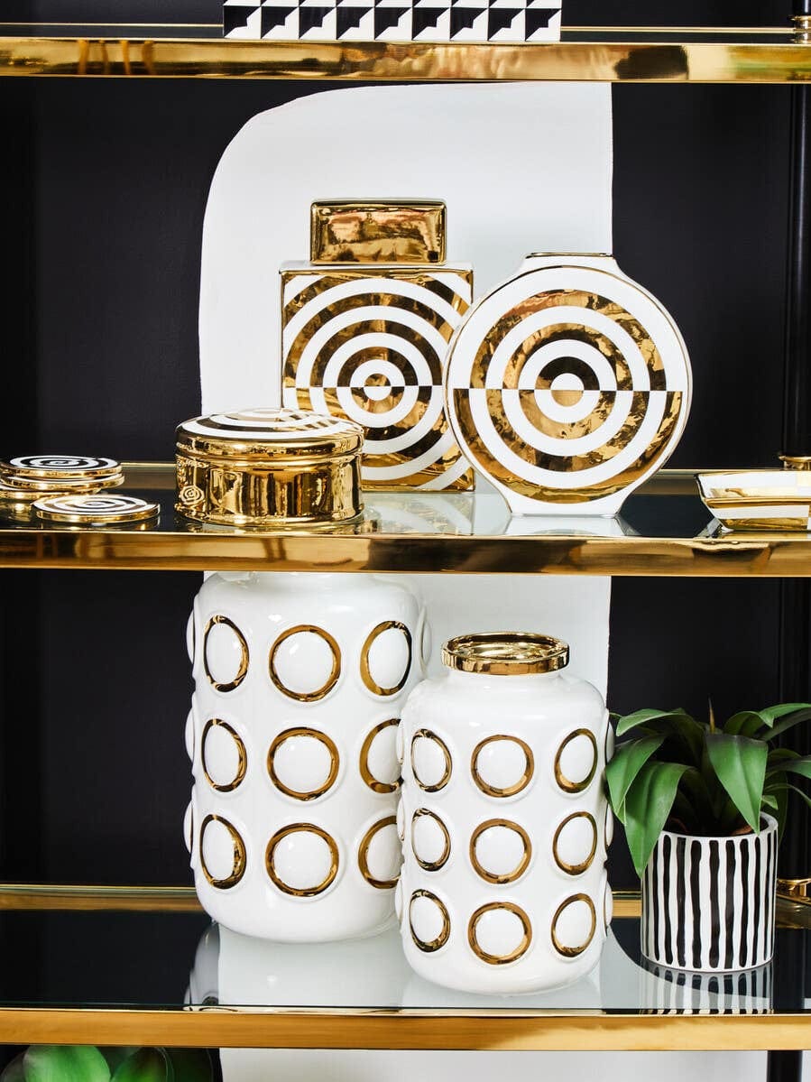 Hamilton Interiors Accessories Curva Gold and White Ceramic Jar House of Isabella UK