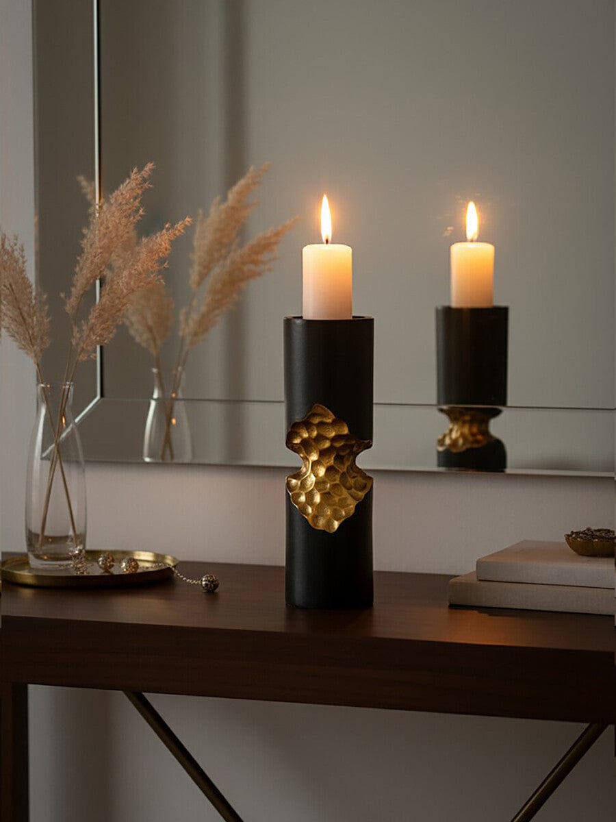 Hamilton Interiors Accessories Daito Small Black and Gold Finish Candle Holder House of Isabella UK