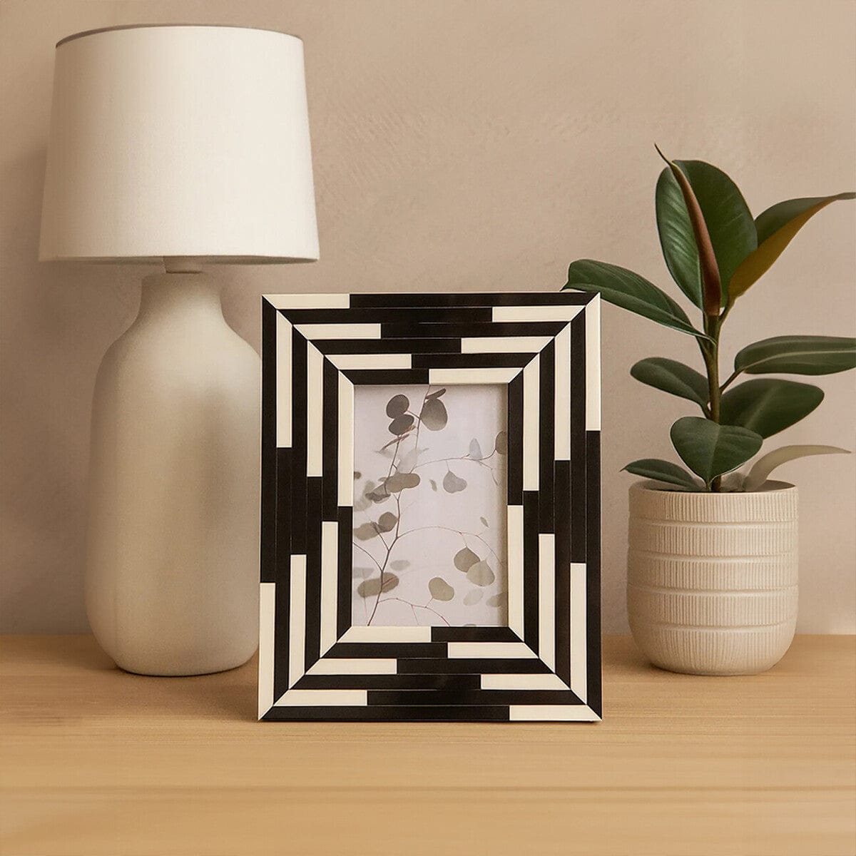 Hamilton Interiors Accessories Donato 4in x 6in Black and White Stripe Photo Frame House of Isabella UK