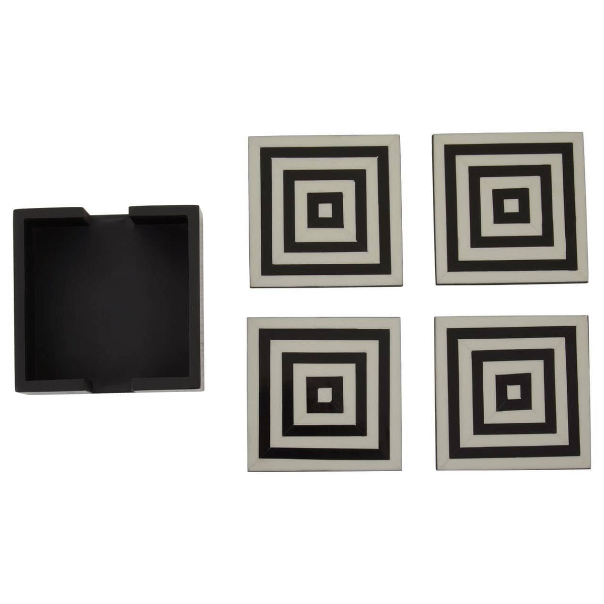 Hamilton Interiors Accessories Donato Set of 4 Black and White Stripe Coasters with Holder House of Isabella UK