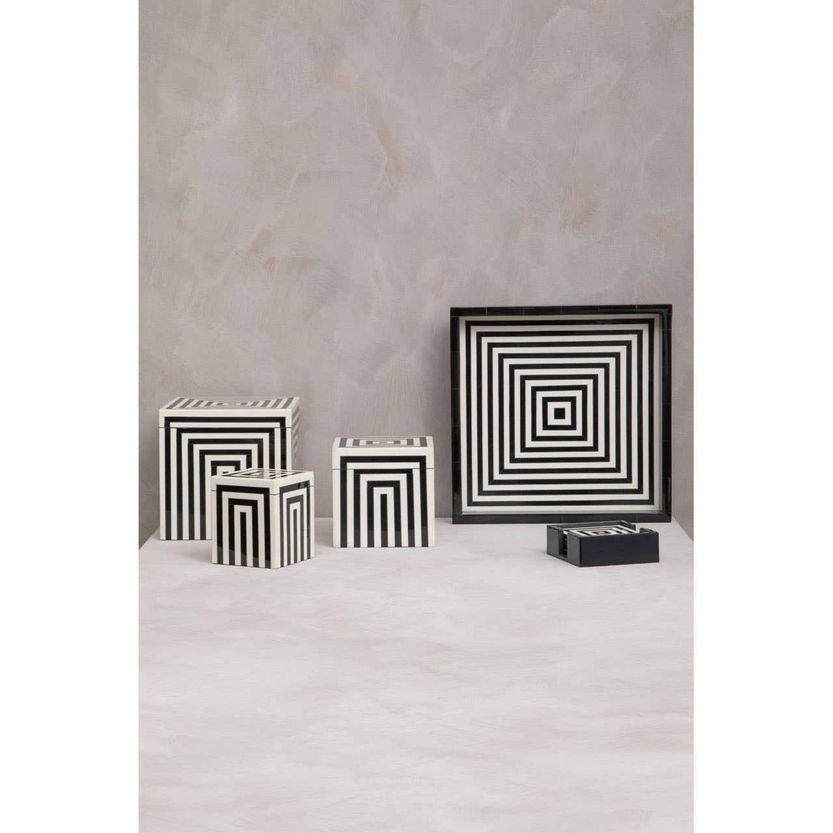 Hamilton Interiors Accessories Donato Set of 4 Black and White Stripe Coasters with Holder House of Isabella UK
