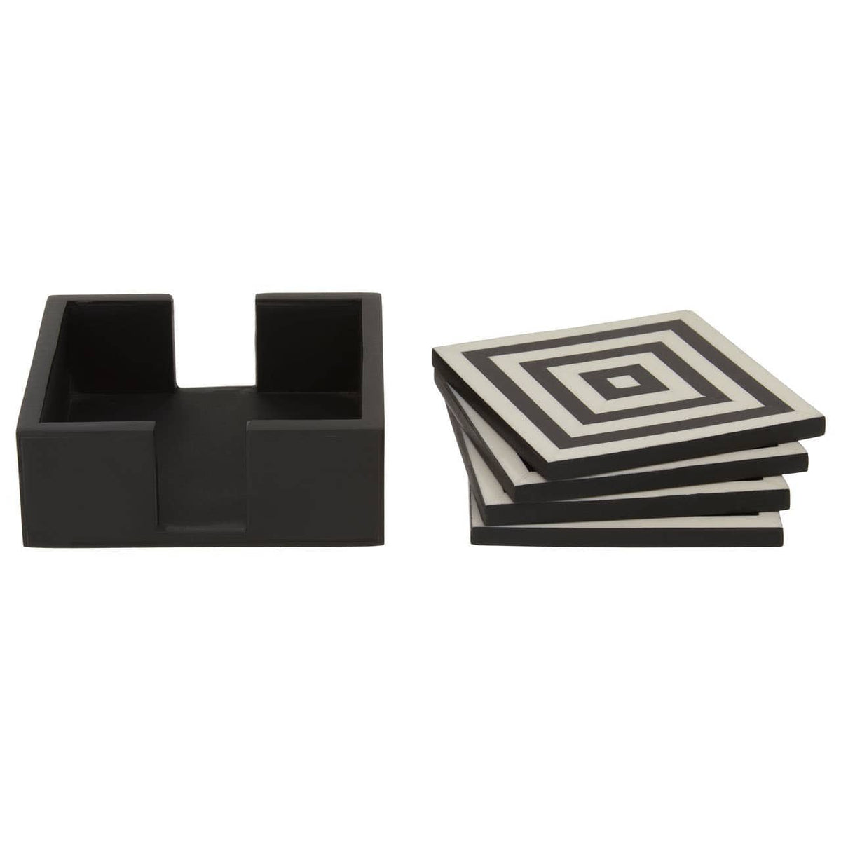 Hamilton Interiors Accessories Donato Set of 4 Black and White Stripe Coasters with Holder House of Isabella UK