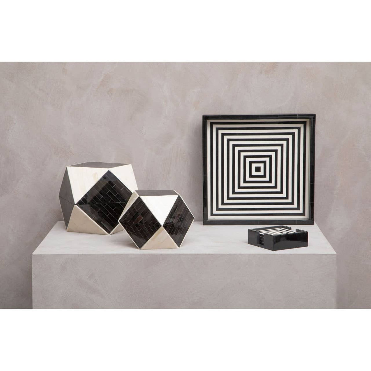 Hamilton Interiors Accessories Donato Set of 4 Black and White Stripe Coasters with Holder House of Isabella UK